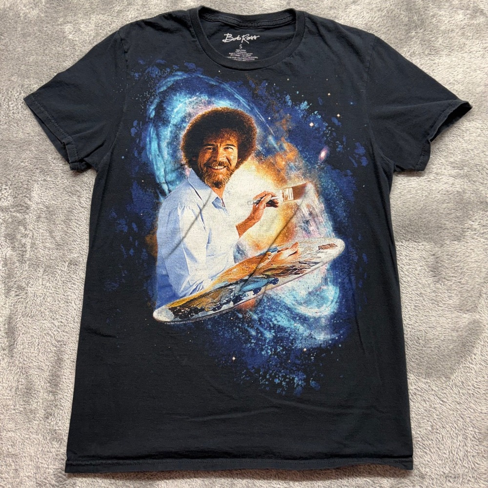 Bob Ross Galaxy Graphic T-Shirt Mens Small Black Good Space Artist Painting Tee